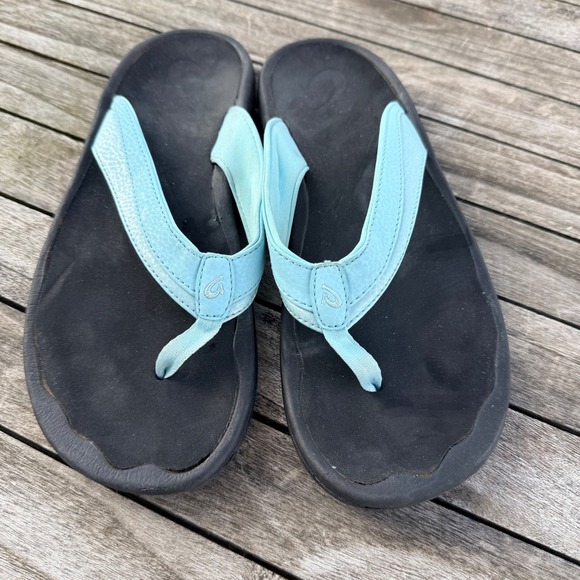 OluKai Ohana Women Black Mineral Blue Water Resistant Flip Flop Sandals Size 9 - Picture 2 of 9